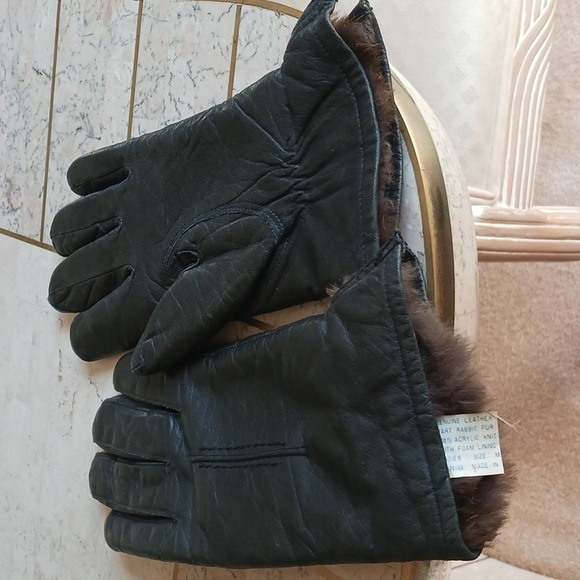 Vintage Ladies dark brown Leather rabbit fur lined gloves, New..sz M - Picture 6 of 6